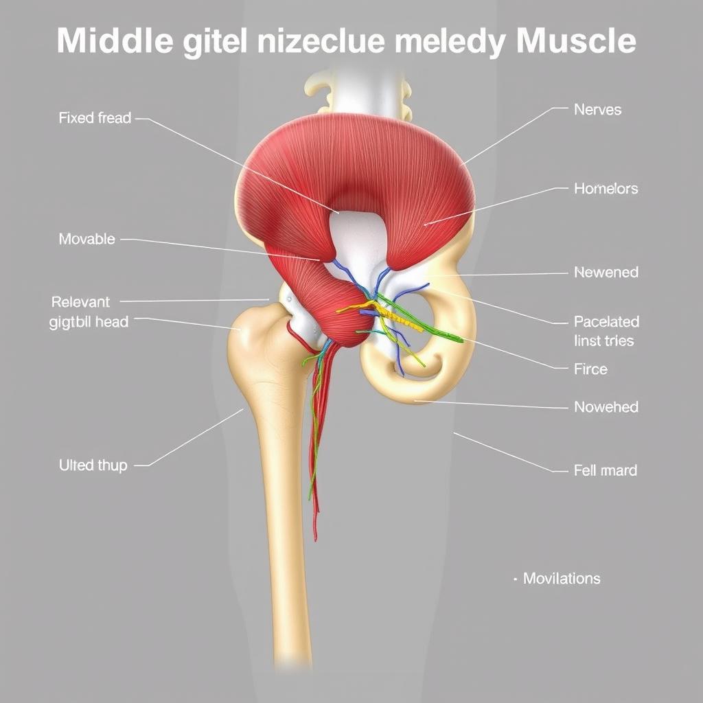A detailed anatomical illustration of the middle gluteus medius muscle
