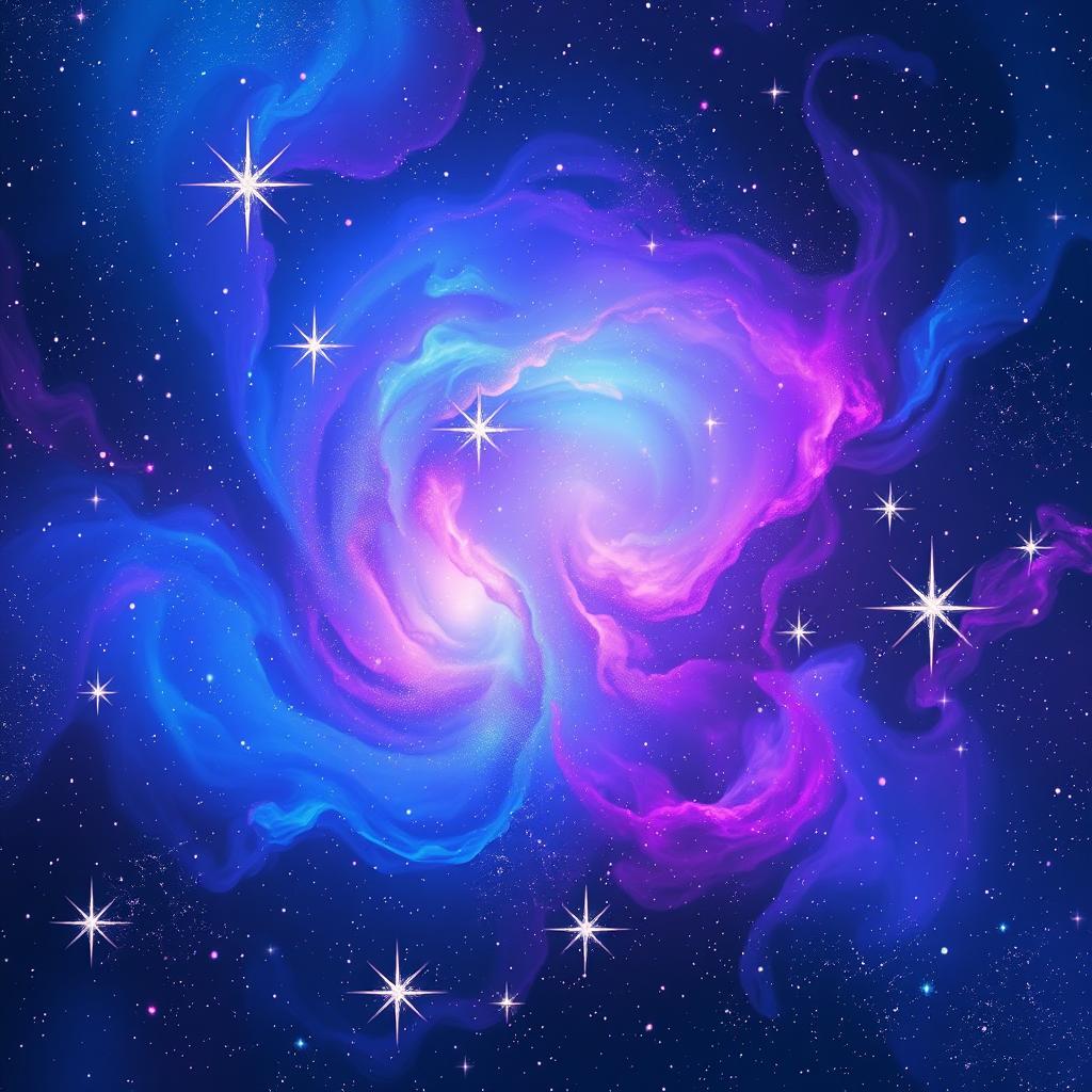 A stunning and vibrant depiction of outer space featuring a mesmerizing blend of blue, purple, and pink hues