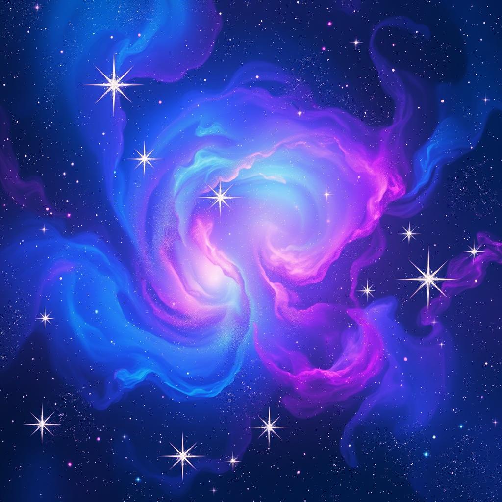 A stunning and vibrant depiction of outer space featuring a mesmerizing blend of blue, purple, and pink hues