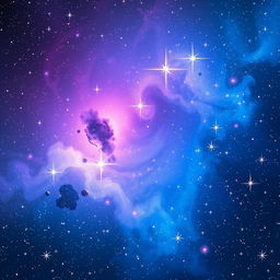 A stunning and vibrant depiction of outer space featuring a mesmerizing blend of blue, purple, and pink hues