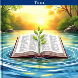 A beautifully illustrated book cover depicting an open Bible placed gently in the center of a flowing river