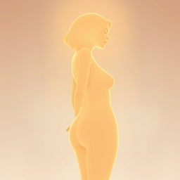 A gentle feminine silhouette with soft curves and delicate contours, radiating a warm, inviting glow