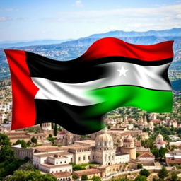 A beautiful and vibrant depiction of the flags of Palestine and Yemen, artfully blended together in a harmonious design
