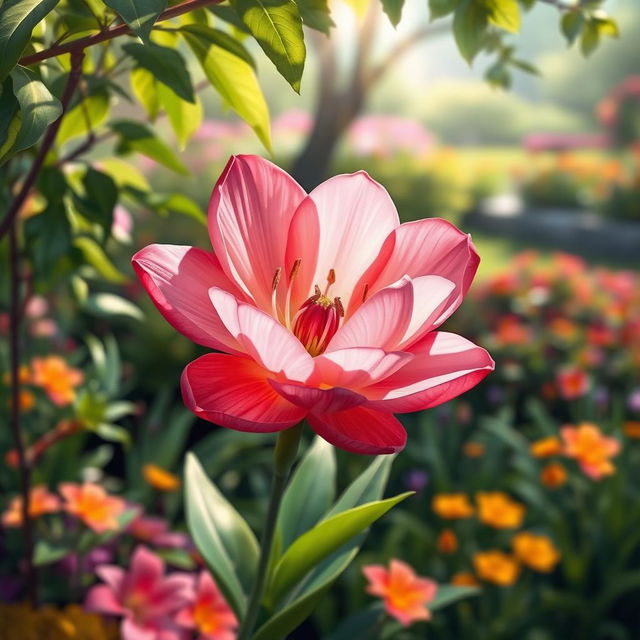 A beautifully rendered artistic illustration of a blooming flower in vibrant colors, displayed in a natural setting