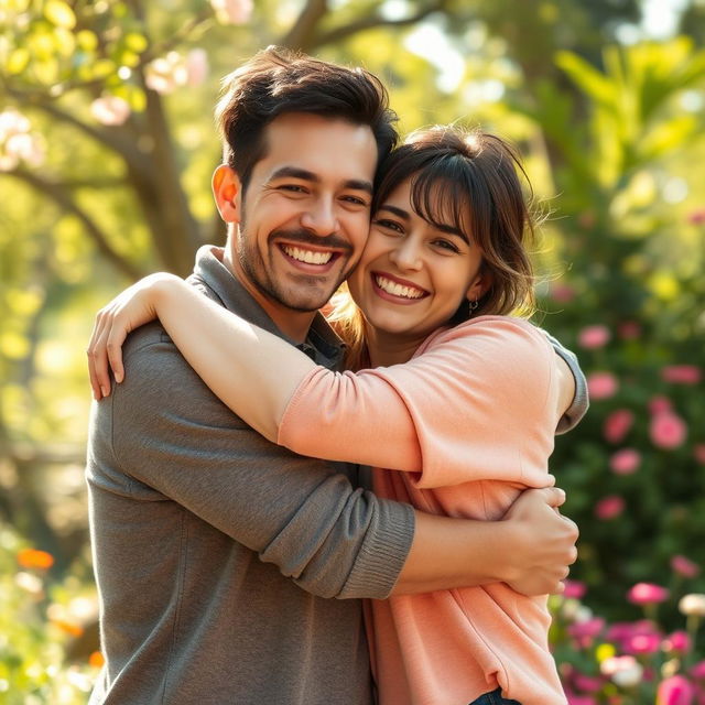 A warm and affectionate scene of a person hugging another person tightly, showcasing feelings of love and friendship