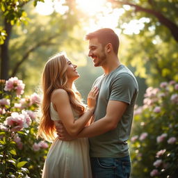 A romantic scene featuring two beautiful people gazing into each others' eyes in a captivating moment