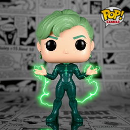 A Funko Pop figure of Polaris from the X-Men, showcasing her unique green hair and elegant costume