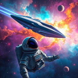 A captivating space exploration scene for a sci-fi book cover showcasing a vibrant nebula in the background, with a futuristic spacecraft soaring through the cosmos