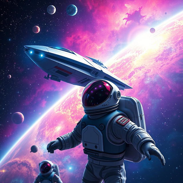 A captivating space exploration scene for a sci-fi book cover showcasing a vibrant nebula in the background, with a futuristic spacecraft soaring through the cosmos