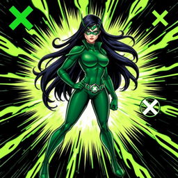 A character inspired by Carte Polaris from the X-Men comics, depicted in a striking green superhero costume