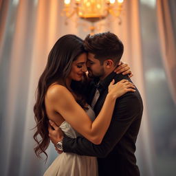 A romantic scene depicting a couple in an intimate embrace, showcasing their love and connection