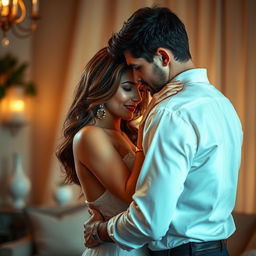 A romantic scene depicting a couple in an intimate embrace, showcasing their love and connection