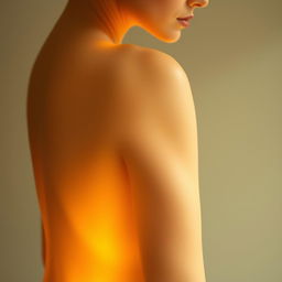 A gentle, feminine silhouette showcasing soft curves and delicate contours, illuminated by a warm, inviting glow