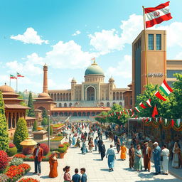 A vivid illustration of Iran in the year 1450 SH (1971 AD) under the reign of Mohammad Reza Pahlavi as the Shah