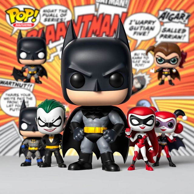 A collection of Funko Pop figures inspired by the 1992 animated Batman series, featuring iconic characters such as Batman, Joker, Catwoman, and Harley Quinn