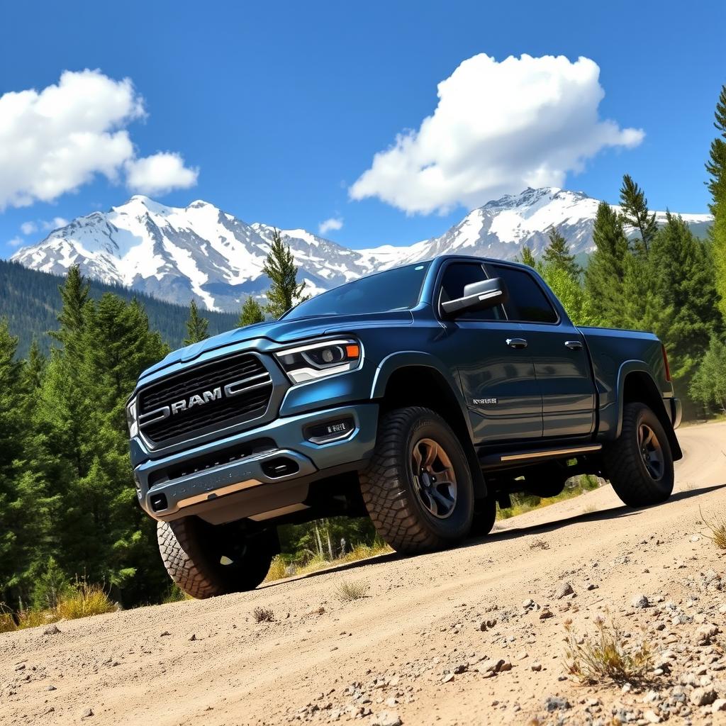 A powerful and rugged truck driving through a picturesque mountain landscape