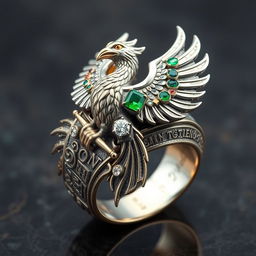 A stunning Order of the Latin Light ring featuring a mythical creature that embodies wisdom and immortality