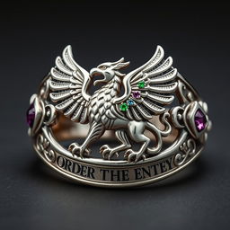 A captivating Order of the Latin Light ring featuring a mythical creature that symbolizes wisdom and immortality