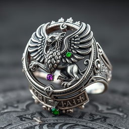 A captivating Order of the Latin Light ring featuring a mythical creature that symbolizes wisdom and immortality