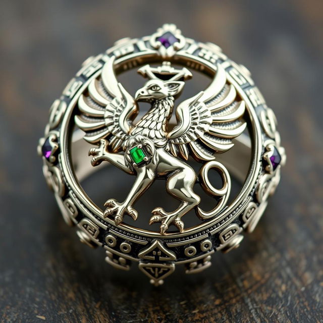 A captivating Order of the Latin Light ring featuring a mythical creature that symbolizes wisdom and immortality