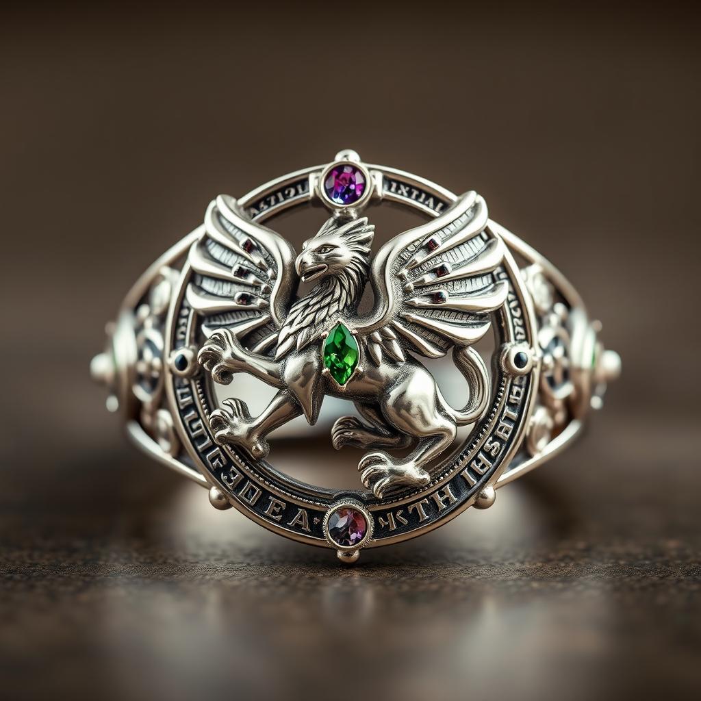 A captivating Order of the Latin Light ring featuring a mythical creature that symbolizes wisdom and immortality