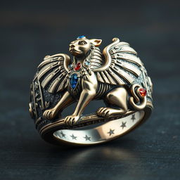 A magnificent Order of the Latin Light ring featuring a mythical creature that represents wisdom and immortality