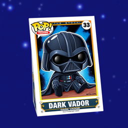 A Funko Pop trading card featuring a unique design of Dark Vador without his helmet, lying on the ground