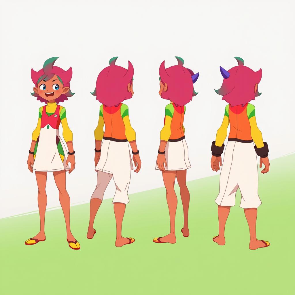 A character designed with four distinctive perspectives showcasing their front, back, left, and right sides