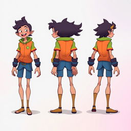 A character designed with four distinctive perspectives showcasing their front, back, left, and right sides