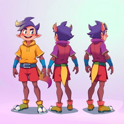 A character designed with four distinctive perspectives showcasing their front, back, left, and right sides