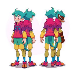 A character designed with four distinctive perspectives showcasing their front, back, left, and right sides