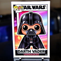 A Funko Pop-style trading card featuring an illustration of Darth Vader without his helmet, showcasing a cute and stylized version of the character's face