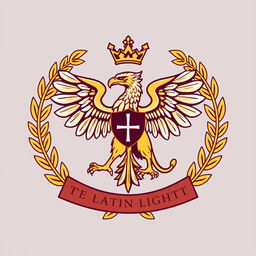 A logo design for the Order of the Latin Light featuring a majestic griffin as the central figure, surrounded by elegant laurel wreaths on each side, symbolizing ancient Rome