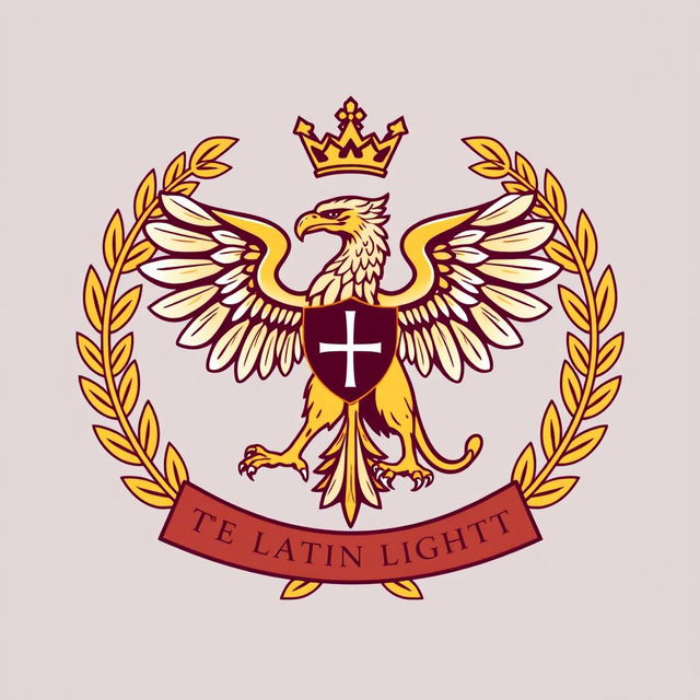 A logo design for the Order of the Latin Light featuring a majestic griffin as the central figure, surrounded by elegant laurel wreaths on each side, symbolizing ancient Rome