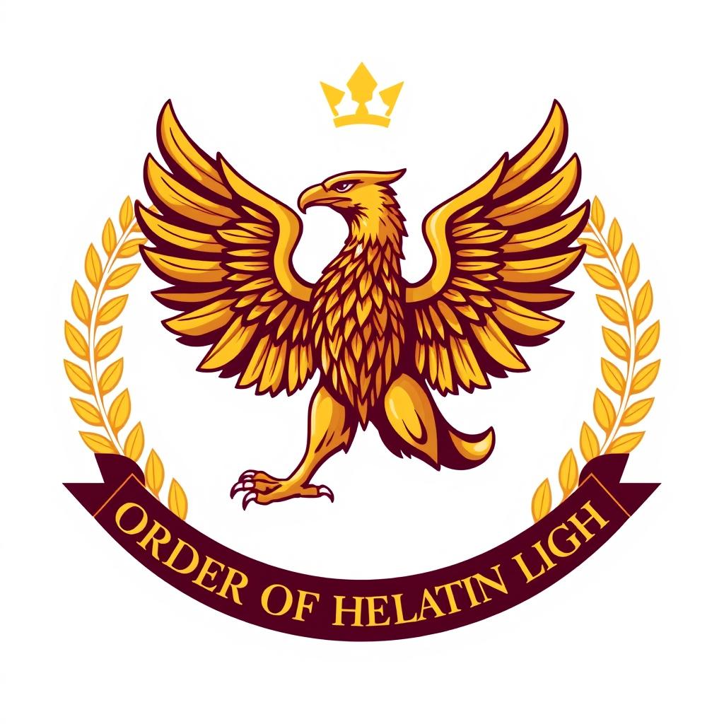 A logo design for the Order of the Latin Light featuring a majestic griffin as the central figure, surrounded by elegant laurel wreaths on each side, symbolizing ancient Rome