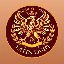 A logo design for the Order of the Latin Light featuring a majestic griffin as the central figure, surrounded by elegant laurel wreaths on each side, symbolizing ancient Rome