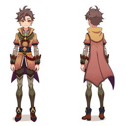 A character illustration showcasing multiple angles, including front, side, and back views