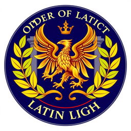 A detailed logo for the Order of Latin Light featuring a majestic griffin at its center, symbolizing strength and vigilance