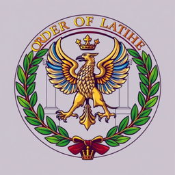 A detailed logo for the Order of Latin Light featuring a majestic griffin at its center, symbolizing strength and vigilance