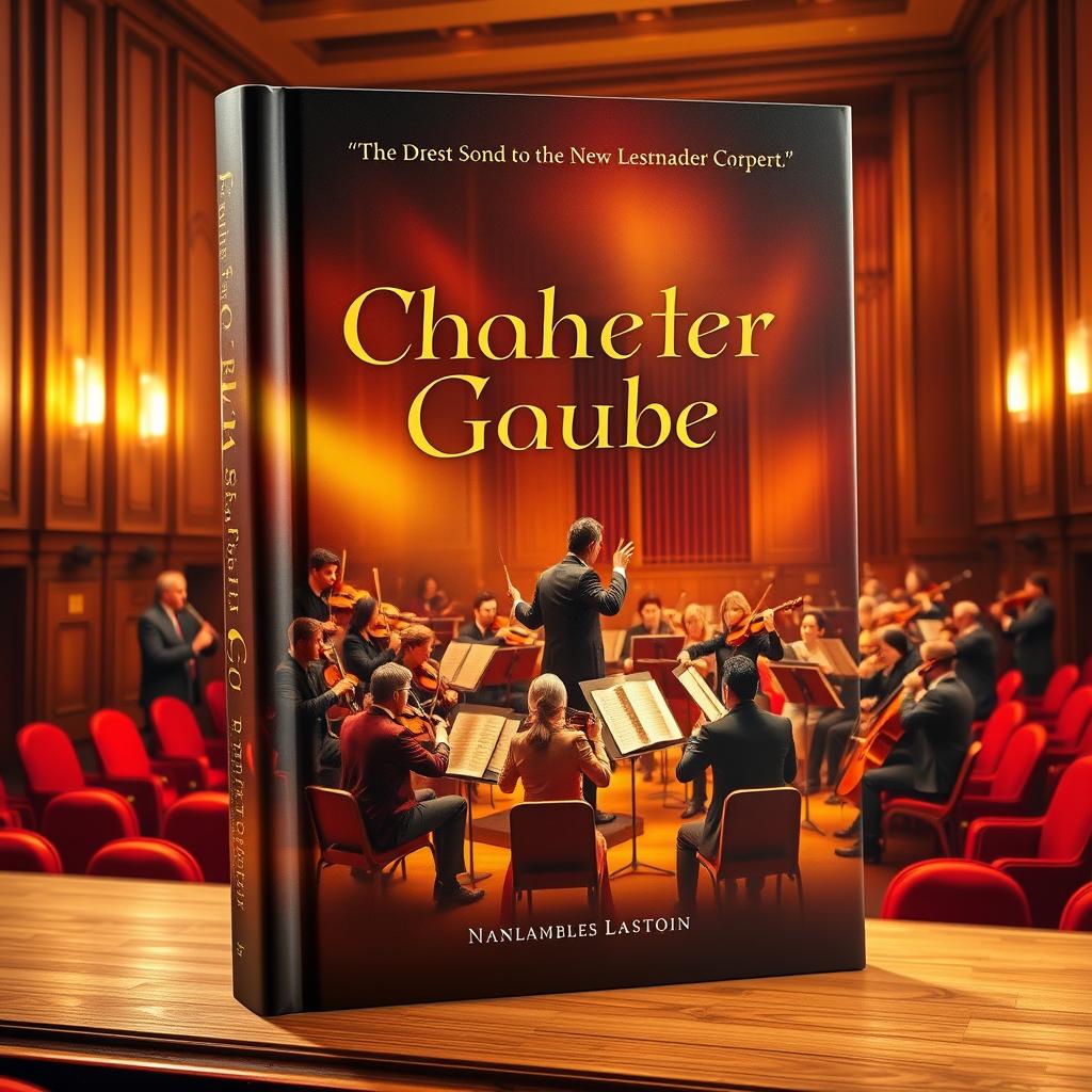 A captivating book cover design featuring a warm atmosphere with an orchestra in action