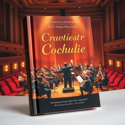 A captivating book cover design featuring a warm atmosphere with an orchestra in action