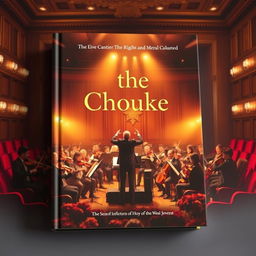 A captivating book cover design featuring a warm atmosphere with an orchestra in action