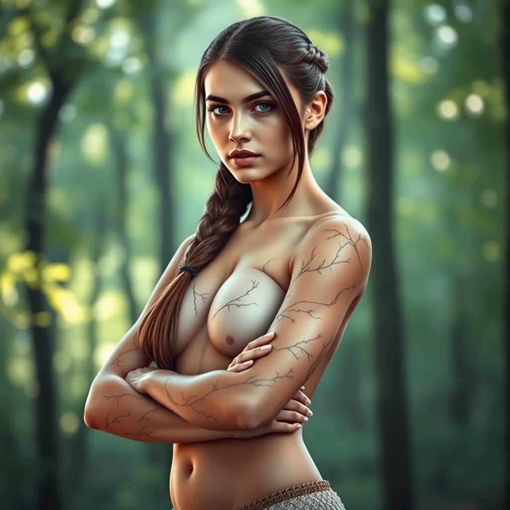 A young woman with straight, long hair styled in a braid, standing confidently