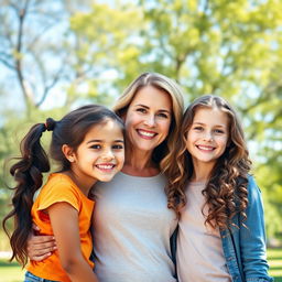 A heartwarming family portrait featuring a mother and her two daughters