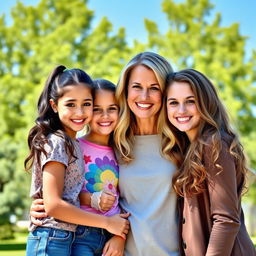 A heartwarming family portrait featuring a mother and her two daughters