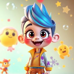 A vibrant and animated cartoon character inspired by the original image, featuring exaggerated features like large eyes, a big smile, and a playful demeanor