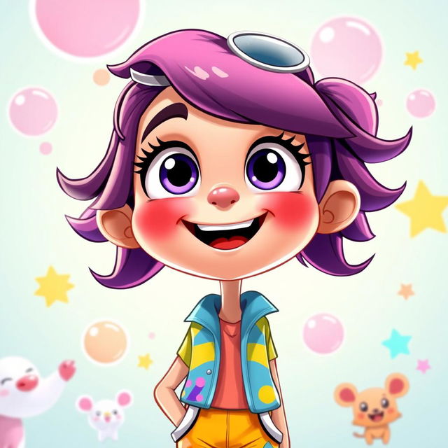 A vibrant and animated cartoon character inspired by the original image, featuring exaggerated features like large eyes, a big smile, and a playful demeanor