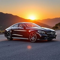 A sleek and powerful Mercedes-Benz CLS AMG 63 parked on a scenic road with mountains in the background