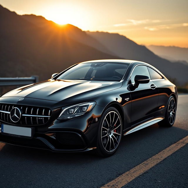 A sleek and powerful Mercedes-Benz CLS AMG 63 parked on a scenic road with mountains in the background