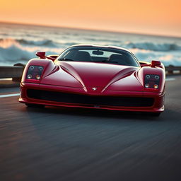 A stunning cinematic image of a modern Ferrari F50, redesigned with contemporary aesthetics as if it were built in 2020